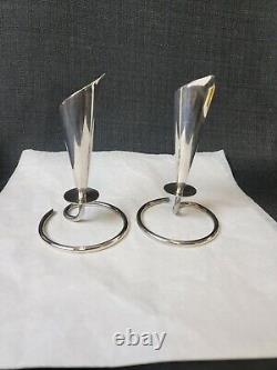 Vintage Hans Jensen Pair Lily Silverplate Candlesticks Denmark