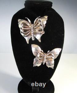 Vintage Hobe Butterfly Dimensional Matched Pair Scatter Pin Sterling Design Patd