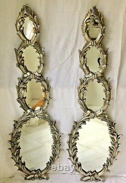 Vintage Hollywood Regency Rococo Burnished Silverleaf Wall Mirrors, a Pair