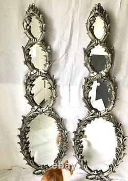 Vintage Hollywood Regency Rococo Burnished Silverleaf Wall Mirrors, a Pair