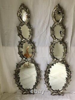 Vintage Hollywood Regency Rococo Burnished Silverleaf Wall Mirrors, a Pair