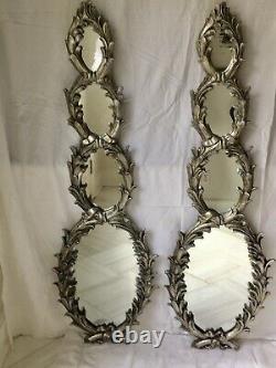 Vintage Hollywood Regency Rococo Burnished Silverleaf Wall Mirrors, a Pair