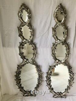 Vintage Hollywood Regency Rococo Burnished Silverleaf Wall Mirrors, a Pair