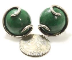 Vintage Hubert Harmon Taxco Mexico Sterling Silver Green Onyx Screwback Earrings