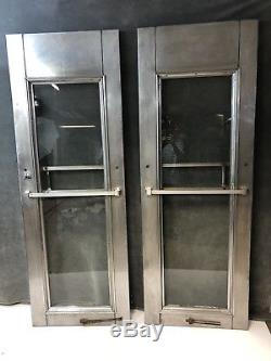 Vintage INDUSTRIAL DOORS pair Stainless Steel diner loft exterior front 40s 50s