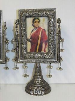 Vintage Indian/Middle Esatern Pair Of Silver Washed Copper Pedestal Frames