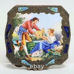 Vintage Italian 800 Silver & Turquoise Enamel Courting Couple Compact