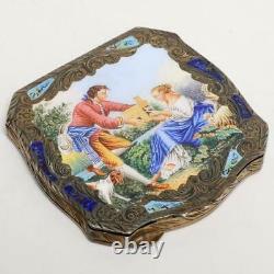 Vintage Italian 800 Silver & Turquoise Enamel Courting Couple Compact