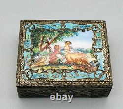 Vintage Italian Chased Gilt 800 Silver Enamel Couple in Park Compact & Lipstick
