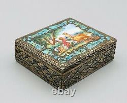 Vintage Italian Chased Gilt 800 Silver Enamel Couple in Park Compact & Lipstick