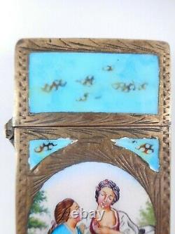 Vintage Italy 800 Silver Enameled Lighter Case Hand Painted Courting Couple