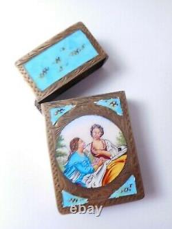 Vintage Italy 800 Silver Enameled Lighter Case Hand Painted Courting Couple
