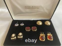 Vintage JOAN RIVERS CLASSICS 5 Pair Boxed Pierced Earring Set Gold Silver EUC