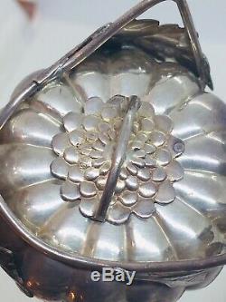Vintage Japanese Pair 950 Sterling Silver Chrysanthemum Salt & Pepper Shakers