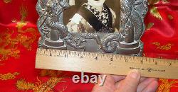 Vintage Japanese Picture Frame Pair Silver Plate Dragons Torii Arch Dai Nippon