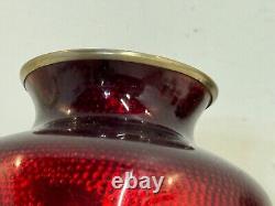 Vintage Japanese Silver Mounted Red Cloisonne Pair of Vases with Flower Decoration