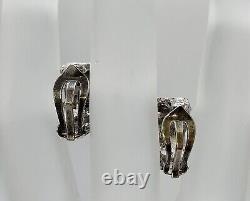 Vintage Karl Jorgen Otteren Sterling Silver & Blue Enamel Clip Earrings