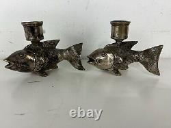 Vintage Koi Fish Silverplate Pair of Decorative Fish Candlesticks