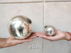 Vintage Kugel 5 & 2.5 Pair Silver Colour Round Christmas Ornaments Germany