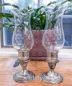 Vintage LA PIERRE Sterling Silver Crystal Filigree Pair of Candle Light Holders