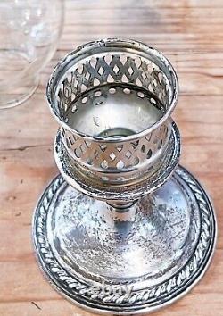 Vintage LA PIERRE Sterling Silver Crystal Filigree Pair of Candle Light Holders