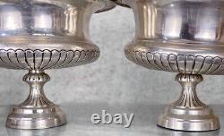 Vintage Large Regency Classical Cast Aluminum Medici Planter Urns A Pair