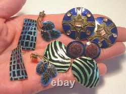 Vintage Laurel Burch Sterling Silver & Enamel Pierced Earrings, 5 Pairs