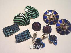 Vintage Laurel Burch Sterling Silver & Enamel Pierced Earrings, 5 Pairs