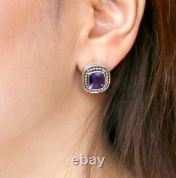 Vintage Lefkowitz & Edelstein SLV Sterling Silver 925 14k Post Amethyst Earrings