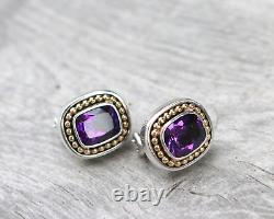 Vintage Lefkowitz & Edelstein SLV Sterling Silver 925 14k Post Amethyst Earrings