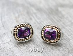 Vintage Lefkowitz & Edelstein SLV Sterling Silver 925 14k Post Amethyst Earrings