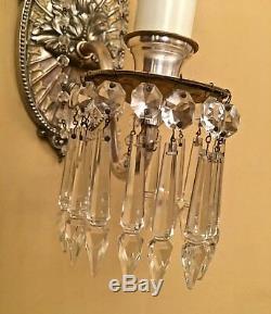 Vintage Lighting incredible pair 1920s silver crystal sconces