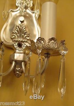 Vintage Lighting pair antique 1920s silver crystal sconces