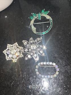 Vintage Lot 40 pc Rhinestone Jewelry Brooches Earrings Necklaces Bracelets