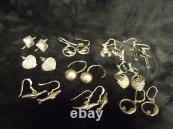 Vintage Lot Of 10 Pairs Quality Sterling Earrings Various Fun Styles 39.37 Gr