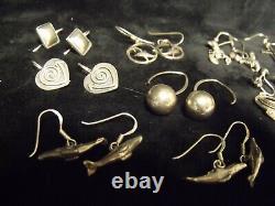 Vintage Lot Of 10 Pairs Quality Sterling Earrings Various Fun Styles 39.37 Gr