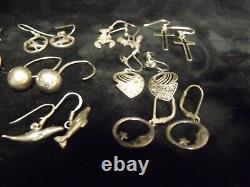 Vintage Lot Of 10 Pairs Quality Sterling Earrings Various Fun Styles 39.37 Gr