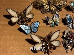 Vintage Lot Of 8 Butterfly Scatter Pins + Pair Earrings Silver Costume Taxco