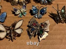 Vintage Lot Of 8 Butterfly Scatter Pins + Pair Earrings Silver Costume Taxco