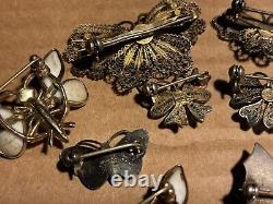 Vintage Lot Of 8 Butterfly Scatter Pins + Pair Earrings Silver Costume Taxco