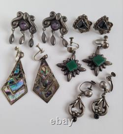 Vintage Lot of 5 Pair Taxco Mexico Sterling Silver Screw Back Earrings Abalone