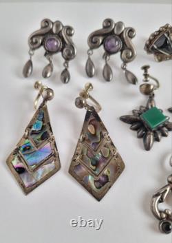 Vintage Lot of 5 Pair Taxco Mexico Sterling Silver Screw Back Earrings Abalone