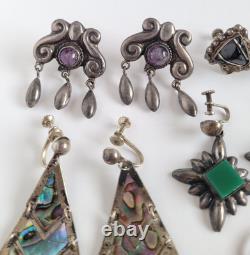 Vintage Lot of 5 Pair Taxco Mexico Sterling Silver Screw Back Earrings Abalone