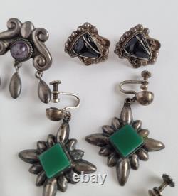 Vintage Lot of 5 Pair Taxco Mexico Sterling Silver Screw Back Earrings Abalone