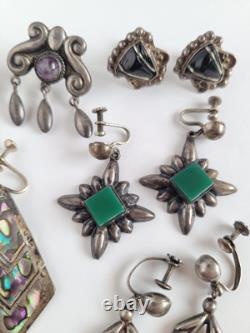Vintage Lot of 5 Pair Taxco Mexico Sterling Silver Screw Back Earrings Abalone