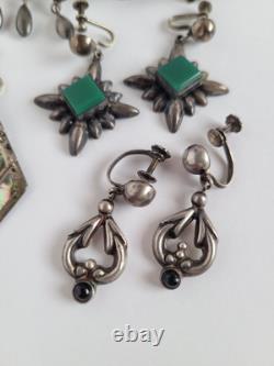 Vintage Lot of 5 Pair Taxco Mexico Sterling Silver Screw Back Earrings Abalone