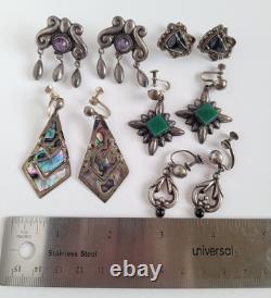 Vintage Lot of 5 Pair Taxco Mexico Sterling Silver Screw Back Earrings Abalone