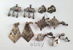 Vintage Lot of 5 Pair Taxco Mexico Sterling Silver Screw Back Earrings Abalone