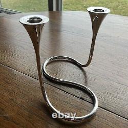 Vintage MCM Serpentine Miyata. 950 Silver Candlestick Connected Pair Japan 6 oz