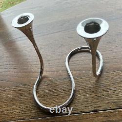 Vintage MCM Serpentine Miyata. 950 Silver Candlestick Connected Pair Japan 6 oz
